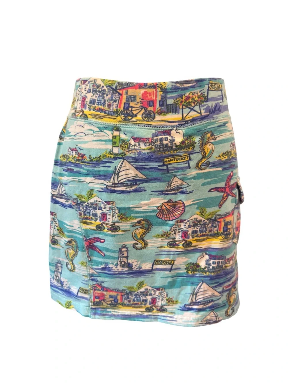 Onque Casual Nautical Print Skort Coastal Grandmother Style Cotton Stretch M